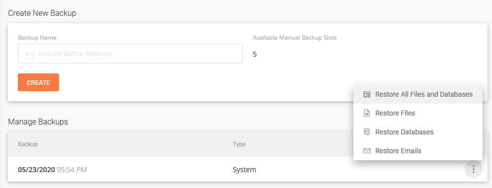 Siteground Backup Interface