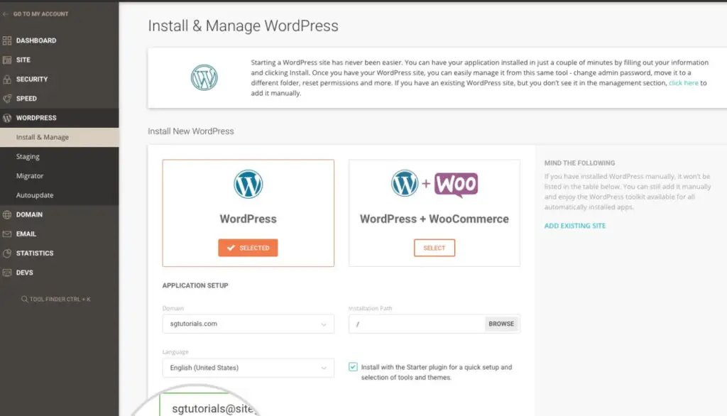 Installing WordPress on Siteground