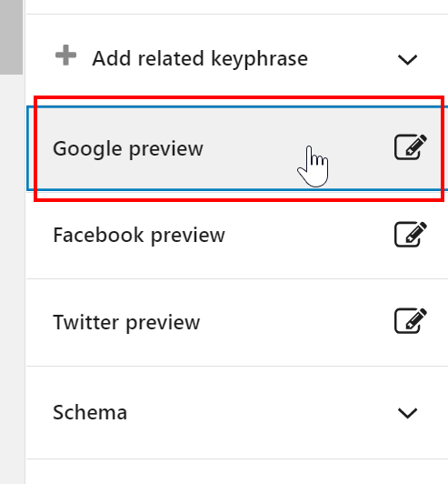 WordPress Interface Google Preview Settings