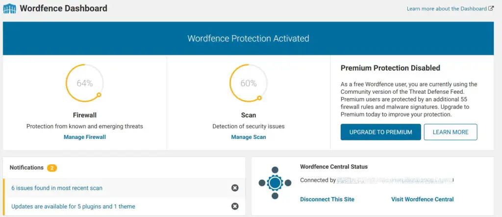 WordFence Dashboard