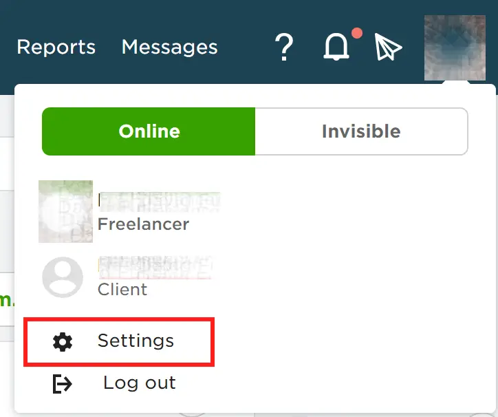 Upwork Profile Settings Menu