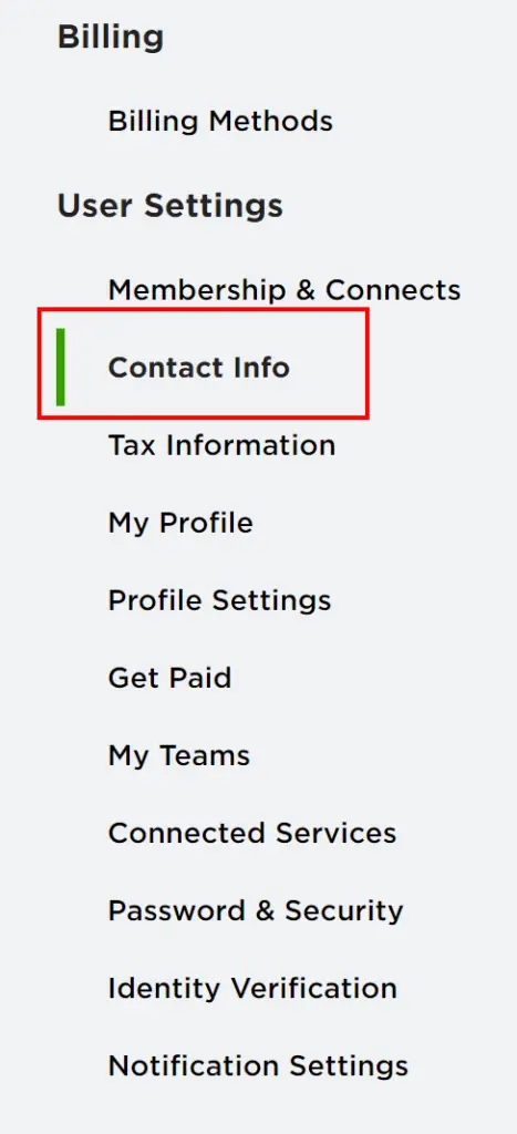 Upwork Settings Menu