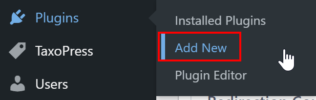 Plugins Menu Admin Dashboard Add New