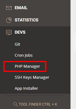 Siteground Devs Menu with PHP Manager Highlighted