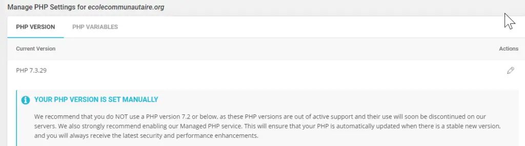 Siteground Manager PHP Version